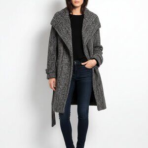 🧥 ZARA BASIC Long Check Belted Coat – Women Size (M)